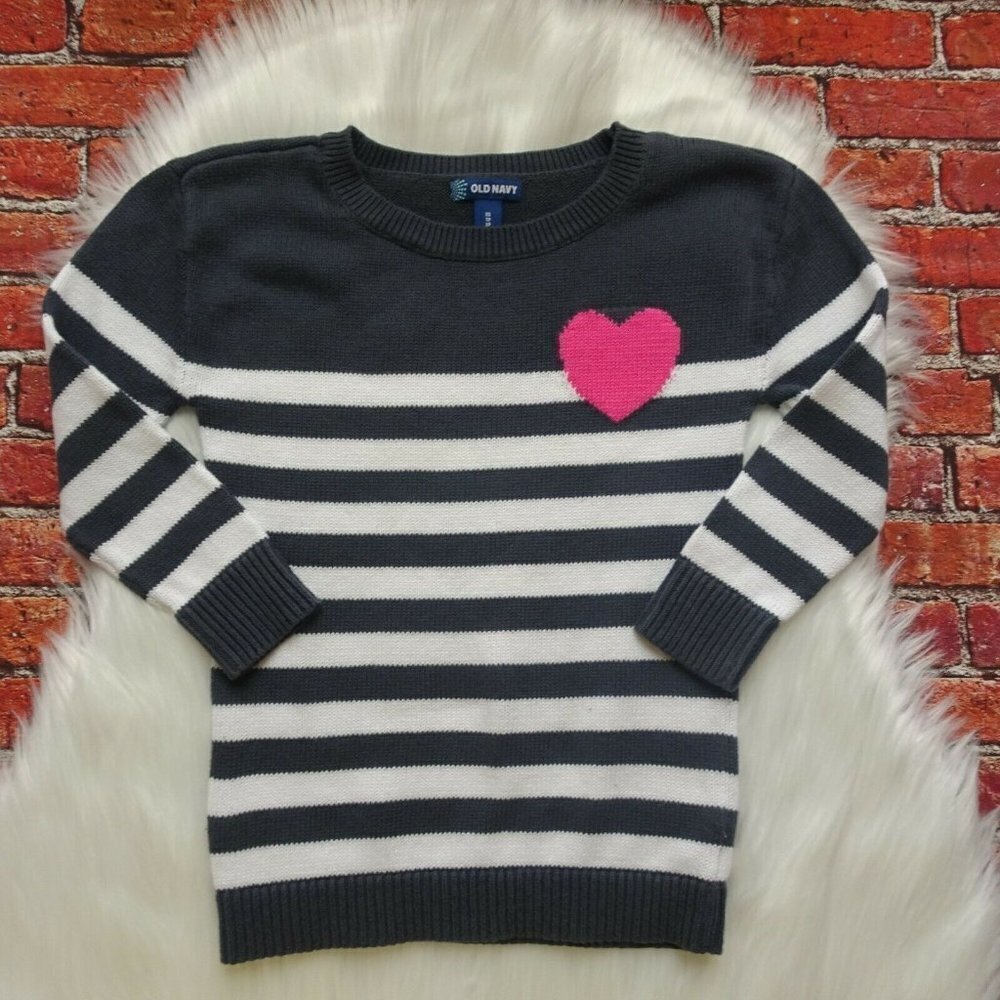 Clearance!💎5/$25 OLD NAVY Girl's Knit Pullover Sweater Heart  Stripe Preppy XS